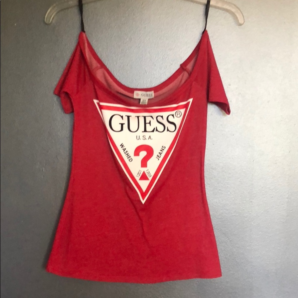 Guess off shoulder red top